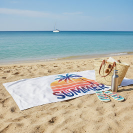 Serviette De Plage Coucher de soleil rétro d'été palmier
