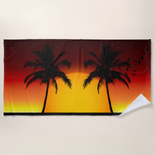 Serviette De Plage Coucher de soleil tropical avec palmiers