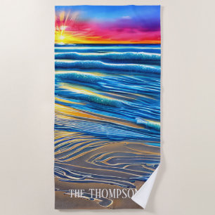 Serviette De Plage Coucher de soleil tropical sur l'océan clair