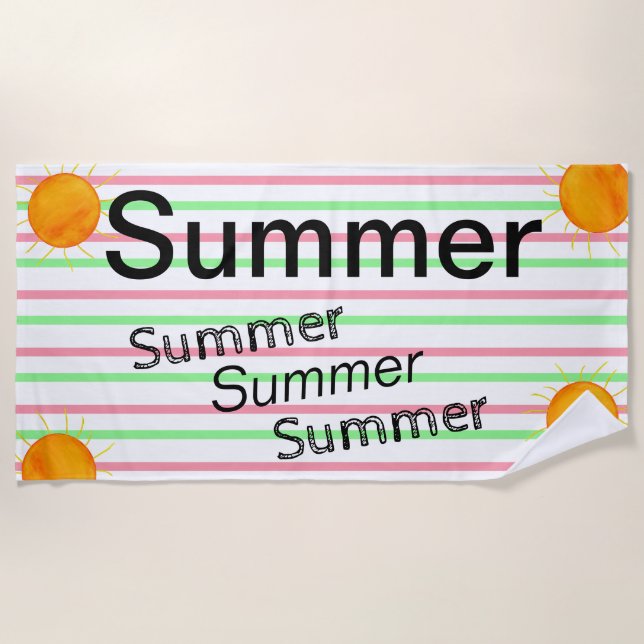 Serviette De Plage Couchers de soleil d'été Couleurs blanches roses (Devant)