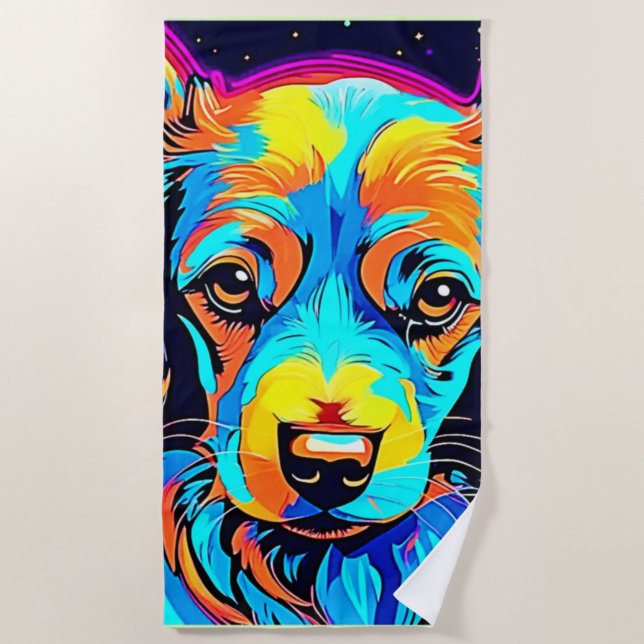 Serviette De Plage Couleur électrique Pop Canine Art (Devant)