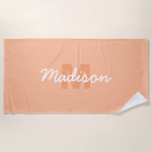 Serviette De Plage Couleur pêche pastel cool avec nom de monogramme p