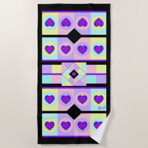 Serviette De Plage Couleurs pastel & coeurs violets battre