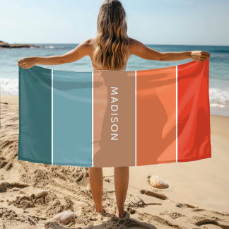Serviette De Plage Couleurs Terreuses Modernes Bloc de Couleurs Nom P