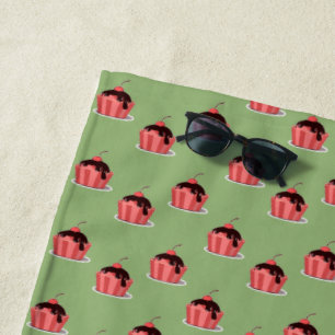 Serviette De Plage Coupes de crème glacée rose sur vert