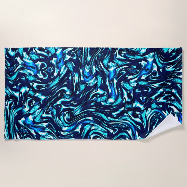 Serviette De Plage Courbes bleues et cyanes gâtées (Devant)