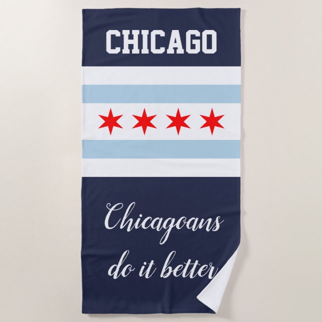 Serviette De Plage Coutume de drapeau de ville de Chicago drôle (Devant)