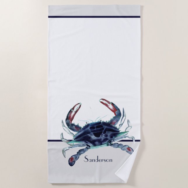 Serviette De Plage Crabe marine bleu et blanc (Devant)