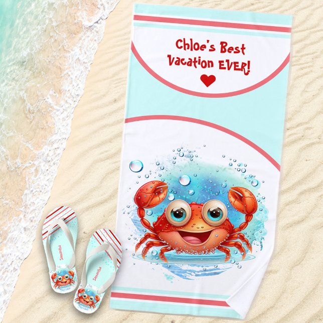 Serviette De Plage Crabe mignon Nom de vacances été Fille (Créateur téléchargé)
