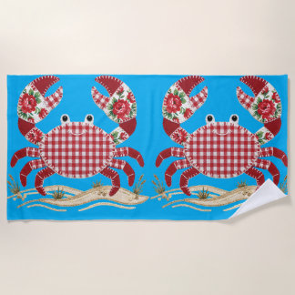 Serviette De Plage Crabes à carreaux rouges aspect piqué