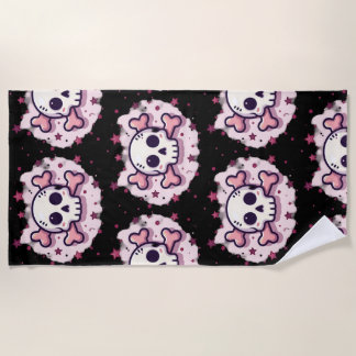 Serviette De Plage Crâne et Os en Rose Pastel