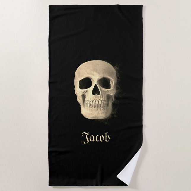 Serviette De Plage Crâne fumée Beige Noir Gothique Grunge Design (Devant)