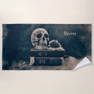 Serviette De Plage Crâne gothique Vintage vieux livres Cyanotype Maca