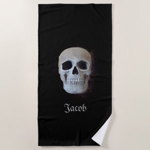 Serviette De Plage Crâne Noir et Blanc Gothique Design d'art tendance
