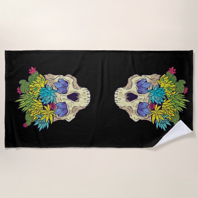 Serviette De Plage Crânes et succulents (Devant)