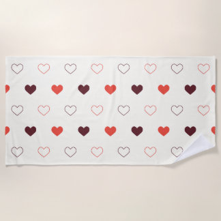 Serviette De Plage Cream Background with Red & Burgundy Hearts