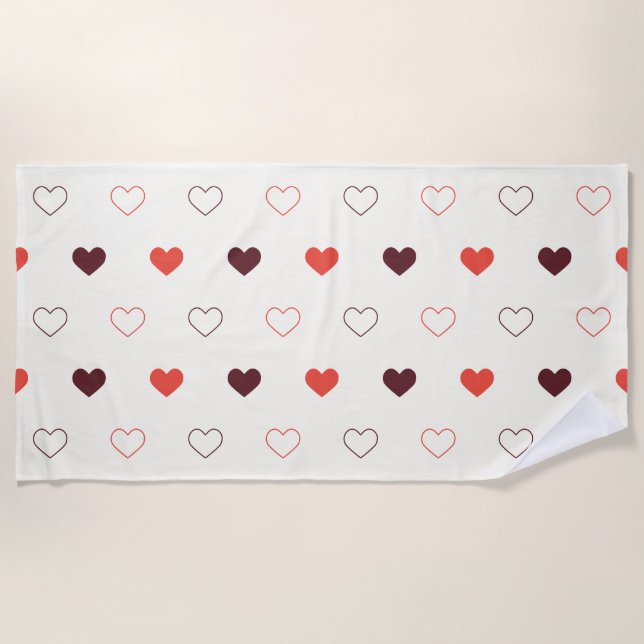 Serviette De Plage Cream Background with Red & Burgundy Hearts (Devant)