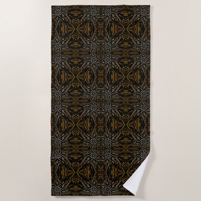 Serviette De Plage Creamy Golden Yellows Raked Pattern On Black (Devant)