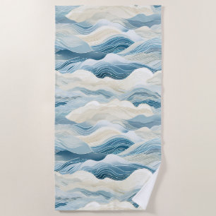 Serviette De Plage Crème Bleue Mer Sable Océan Vagues