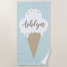 Serviette De Plage Crème glacée Aqua Blue Script Kids