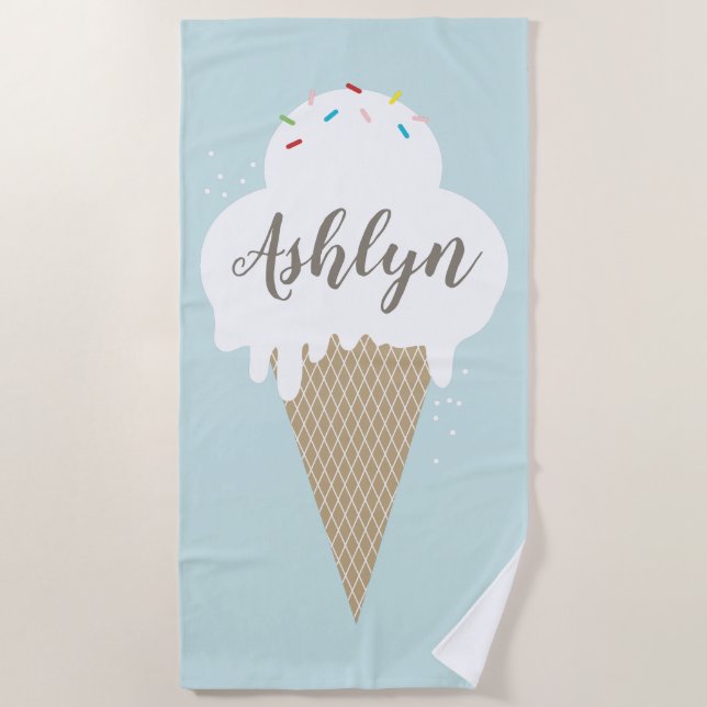 Serviette De Plage Crème glacée Aqua Blue Script Kids (Devant)