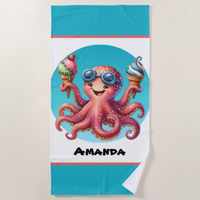 Serviette De Plage Crème glacée de poulpe personnalisable (Devant)