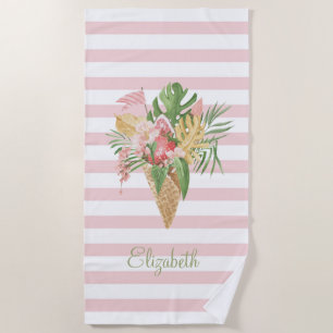 Serviette De Plage Crème glacée, Fruit Feuille tropical, Grès roses