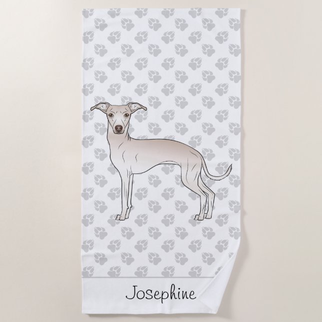 Serviette De Plage Crème Italien Greyhound Mignonne Chien Avec Nom Pe (Devant)