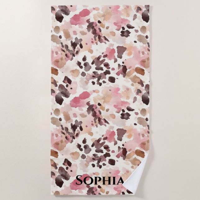 Serviette De Plage Crème rose Brown léopard (Devant)