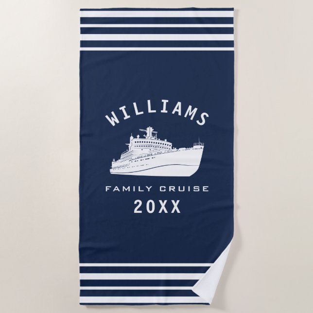 Serviette De Plage Croisière amusante Bateau Famille Réunion Vacances (Devant)