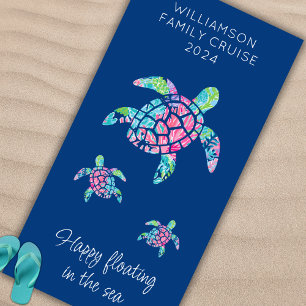 Serviette De Plage Croisière familiale personnalisée Vacances Tortues