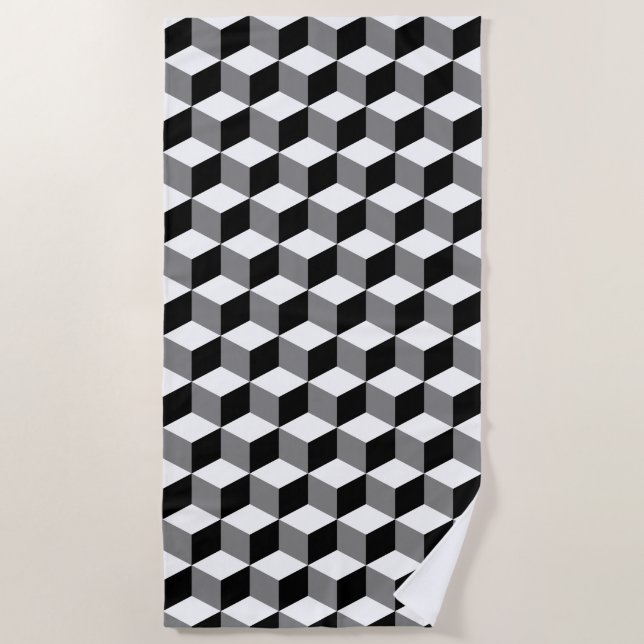 Serviette De Plage Cubes 3D Motif Rpt BWG géométrique (Devant)