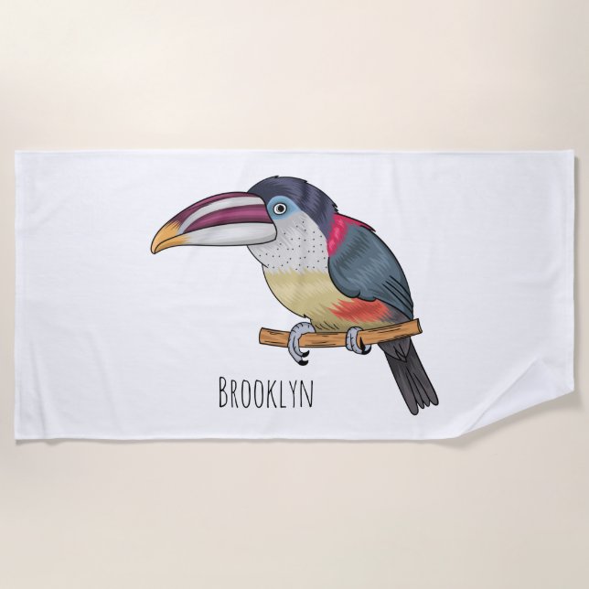 Serviette De Plage Curl crested aracari bird cartoon (Devant)