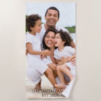 Serviette De Plage Custom Family Beach Towel | Photo with Name 