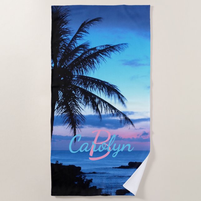 Serviette De Plage Custom Island Beach Rose Turquoise Blue Sunset (Devant)