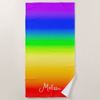 Serviette De Plage Custom Name Rainbow Pride Colorful