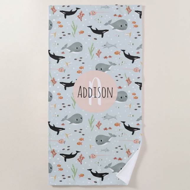 Serviette De Plage Cute baleine océanique et Motif de mer (Devant)