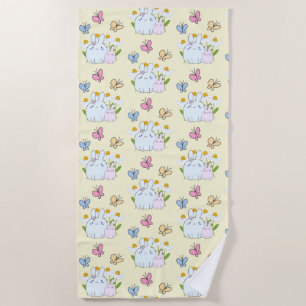 Serviette De Plage Cute Bunnies avec marguerites de printemps et papi