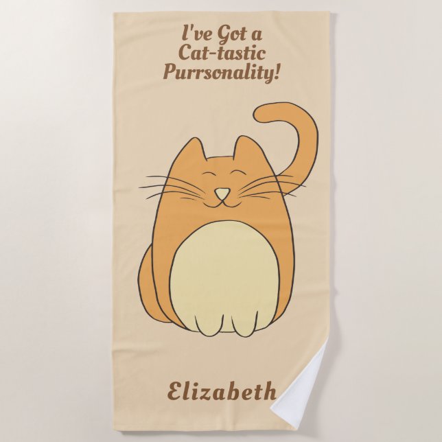 Serviette De Plage Cute Cartoon Cat Pun Ajouter Un Nom Beach Towne (Devant)