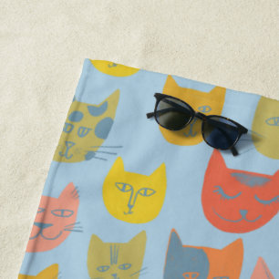 Serviette De Plage Cute chats colorés bleu