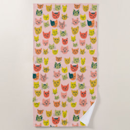 Serviette De Plage Cute chats colorés motif sur rose