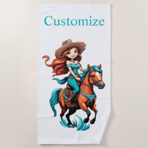 Serviette De Plage Cute Cowgirl équitation Pony Thunder_Cove