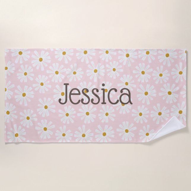 Serviette De Plage Cute Daisy Patter Nom Personnalisé Plage Serviette (Devant)