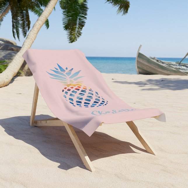 Serviette De Plage Cute été Blush Plink Tropical Pineappy Custom (Personalized Tropical Pineapple Blush Pink Beach Towel)