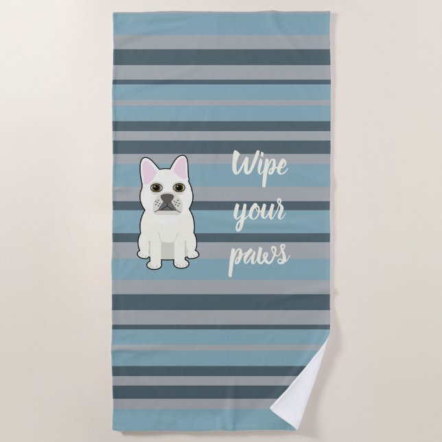 Serviette De Plage Cute French Bulldog Blue Striped (Devant)
