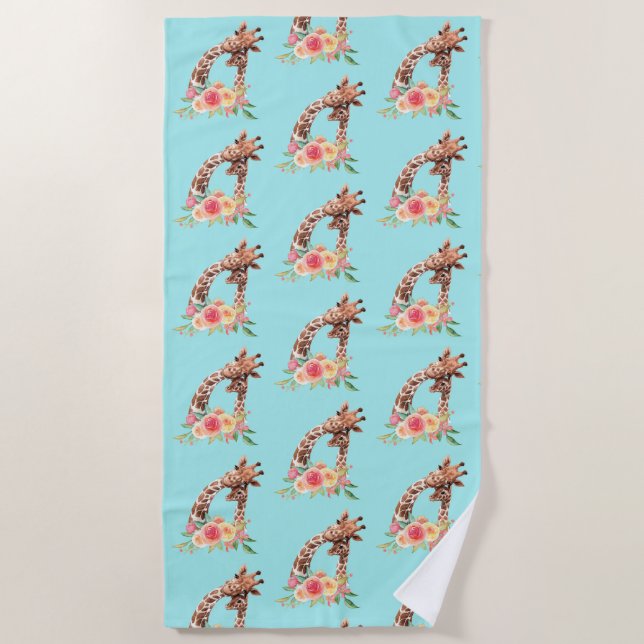 Serviette De Plage Cute Giraffe Aquarelle Maman & Bébé (Devant)