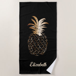 Serviette De Plage Cute Girly Gold et noir ananas - Personnalisé