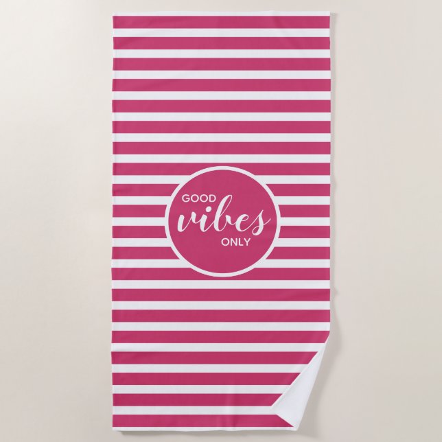 Serviette De Plage Cute Good Vibes uniquement rose blanc rayé moderne (Devant)