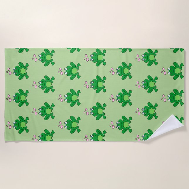 Serviette De Plage Cute grenouille amoureuse (Devant)