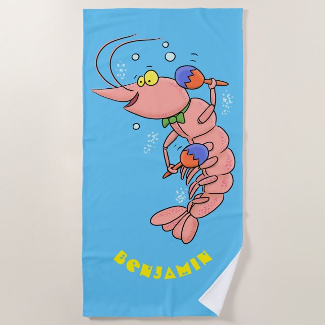 Serviette De Plage Cute happy shrimp, dessin animé de crevettes (Devant)